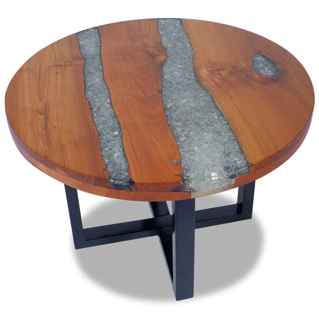 Table basse en bois de teck massif et résine 100x50 cm