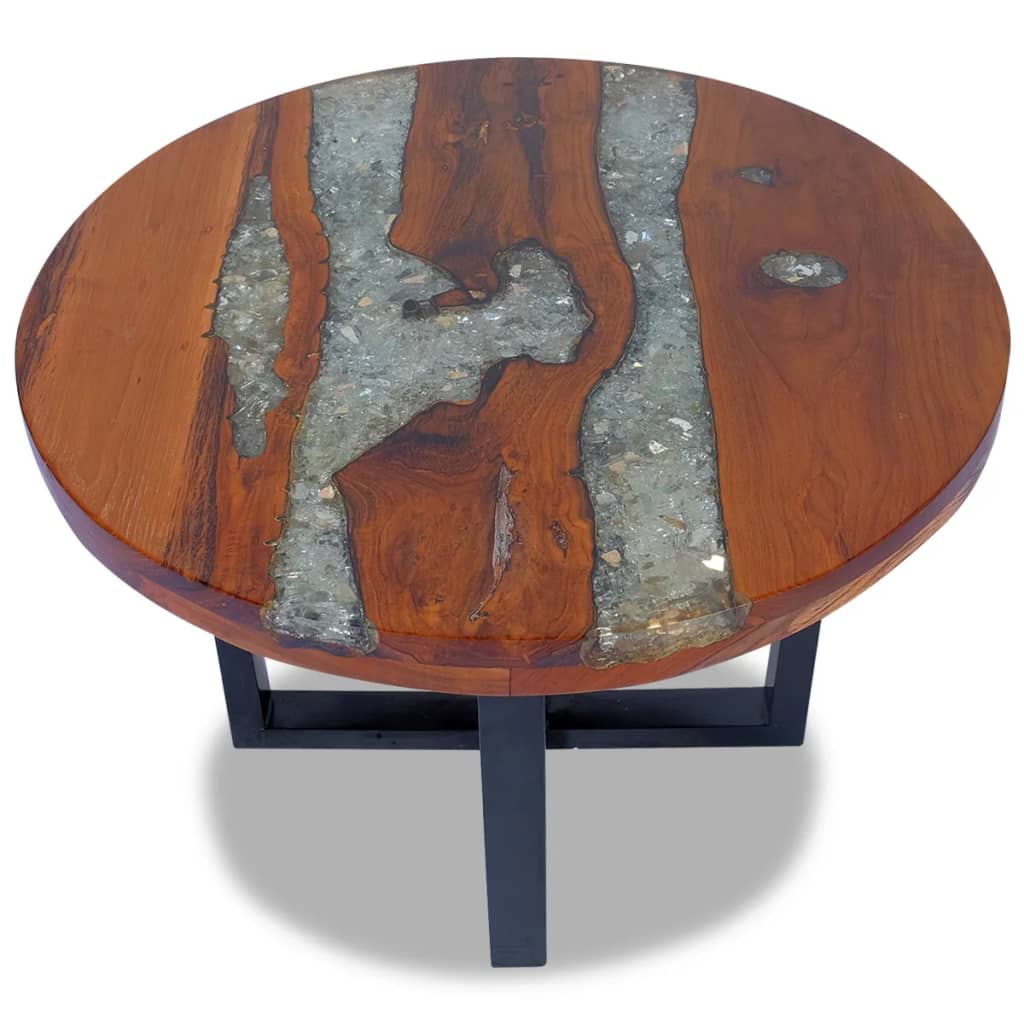 Table basse en bois de teck massif et résine 100x50 cm