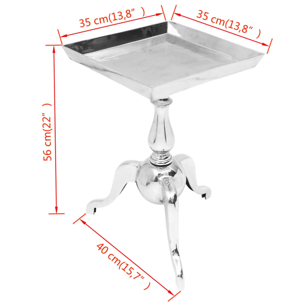 Table d'appoint carrée aluminium argent