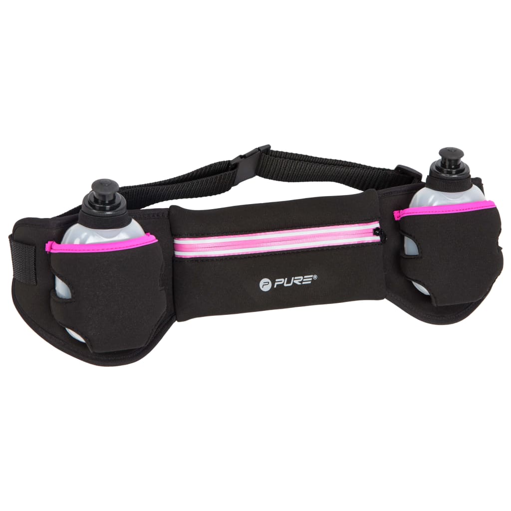 Ceinture de course Pure2Improve avec 2 bouteilles de noir et de gris