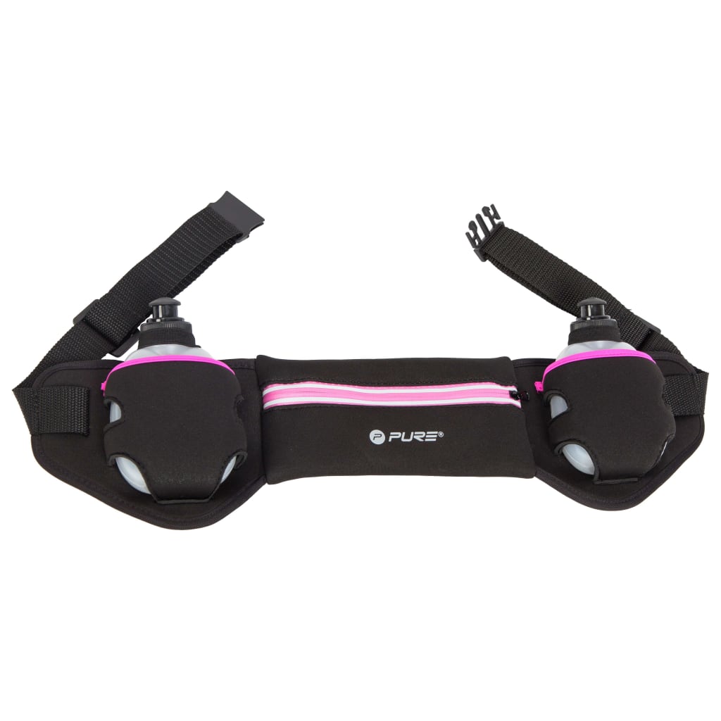 Ceinture de course Pure2Improve avec 2 bouteilles de noir et de gris