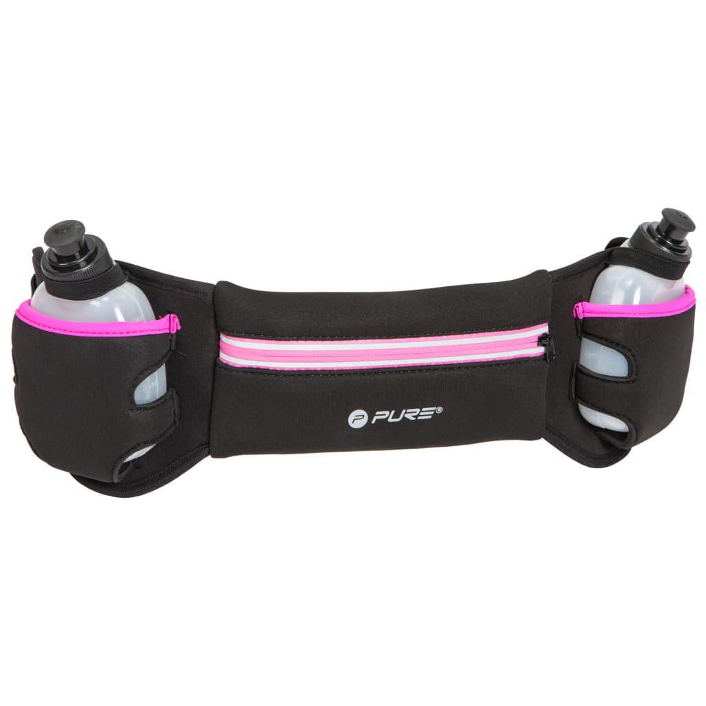 Ceinture de course Pure2Improve avec 2 bouteilles de noir et de gris