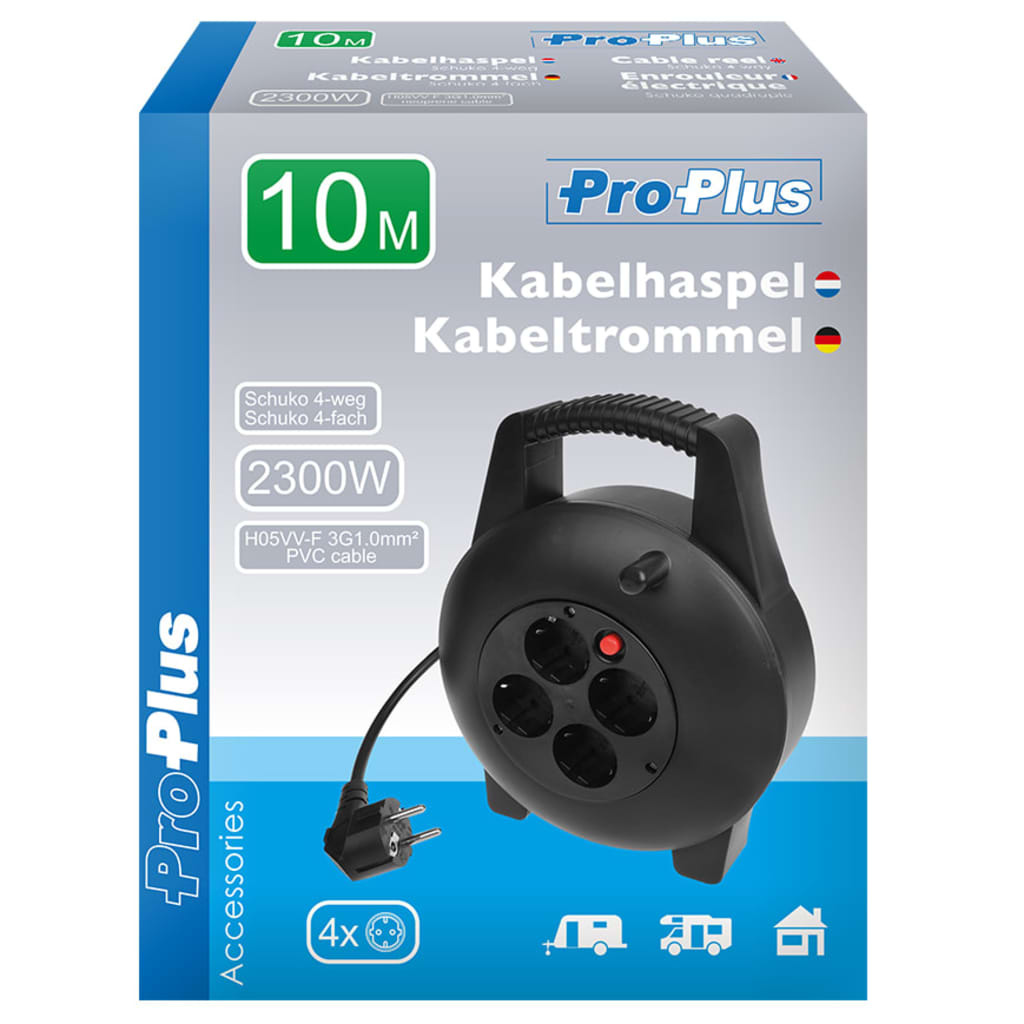 ProPlus Kabelhaspel 4-weg Schuko 10 m