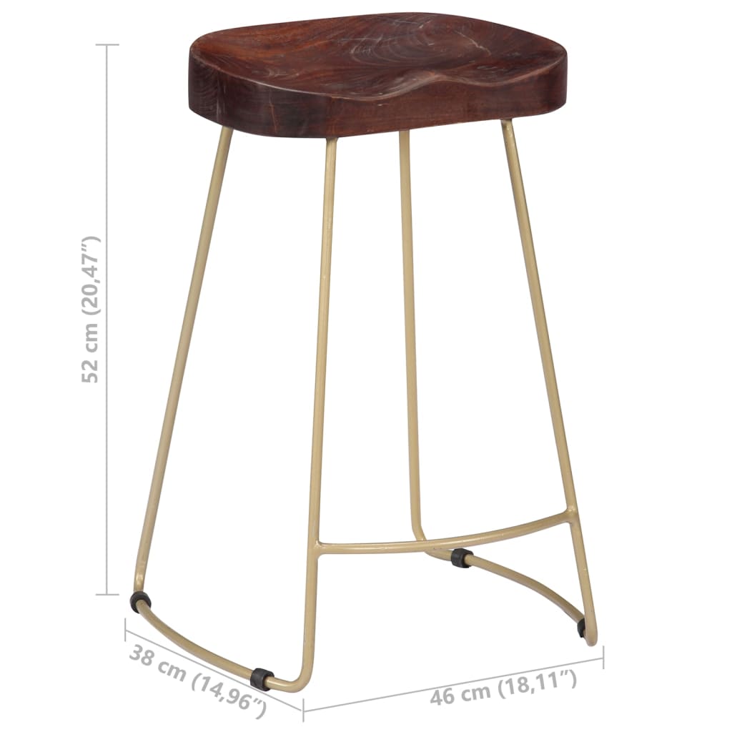 Tabourets de bar Gavin 2 pcs en bois de manguier massif