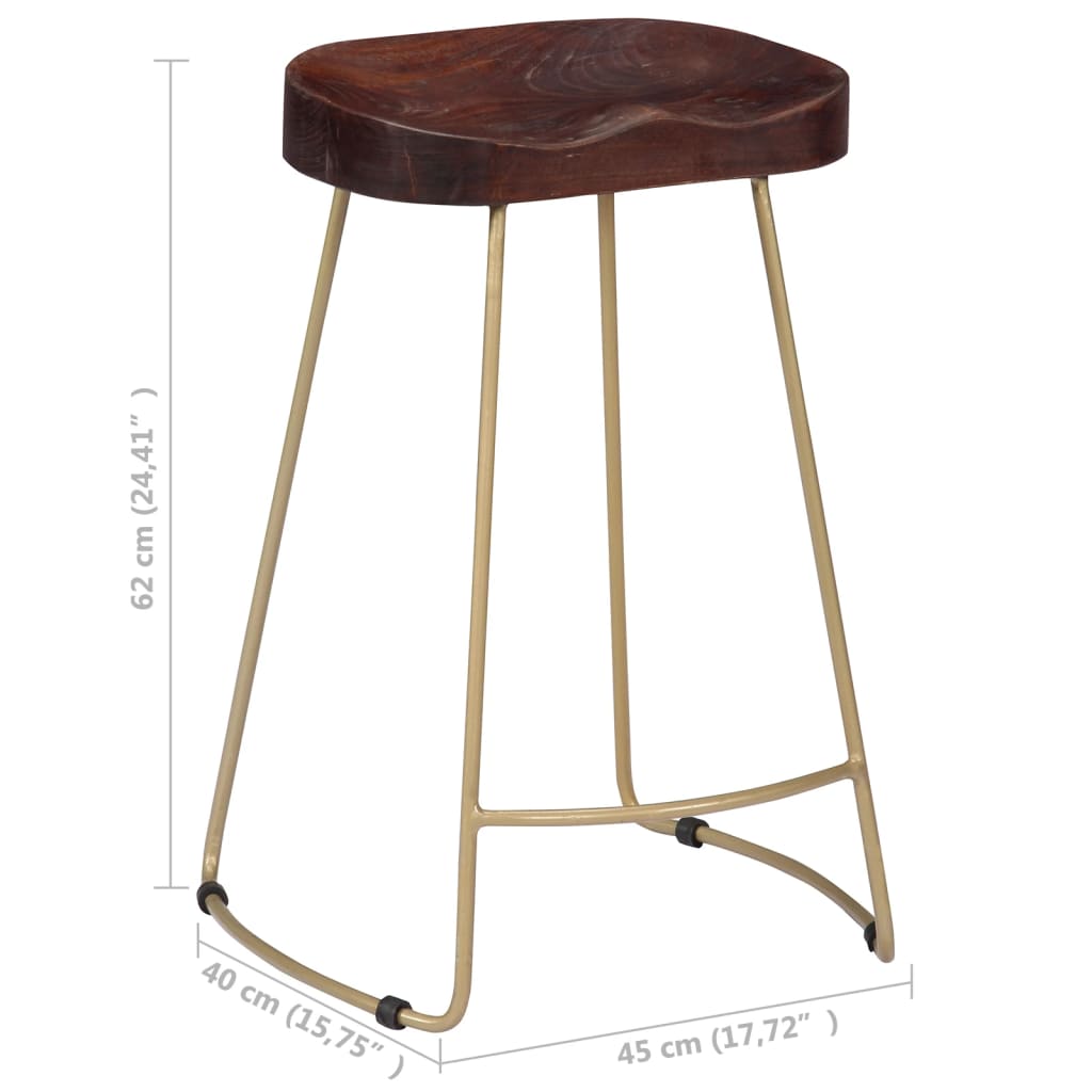 Tabourets de bar Gavin 2 pcs en bois de manguier massif