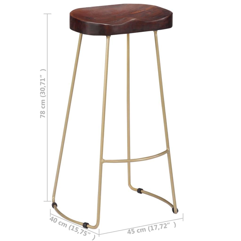 Tabourets de bar Gavin 2 pcs en bois de manguier massif