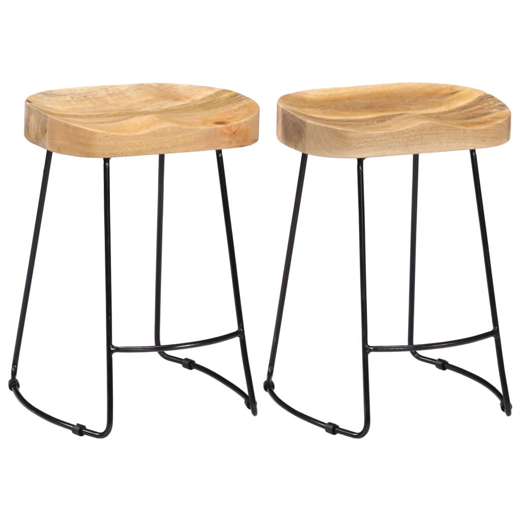 Tabourets de bar Gavin 2 pcs en bois de manguier massif