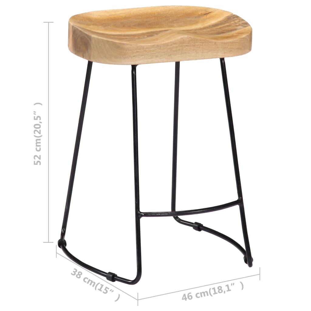 Tabourets de bar Gavin 2 pcs en bois de manguier massif