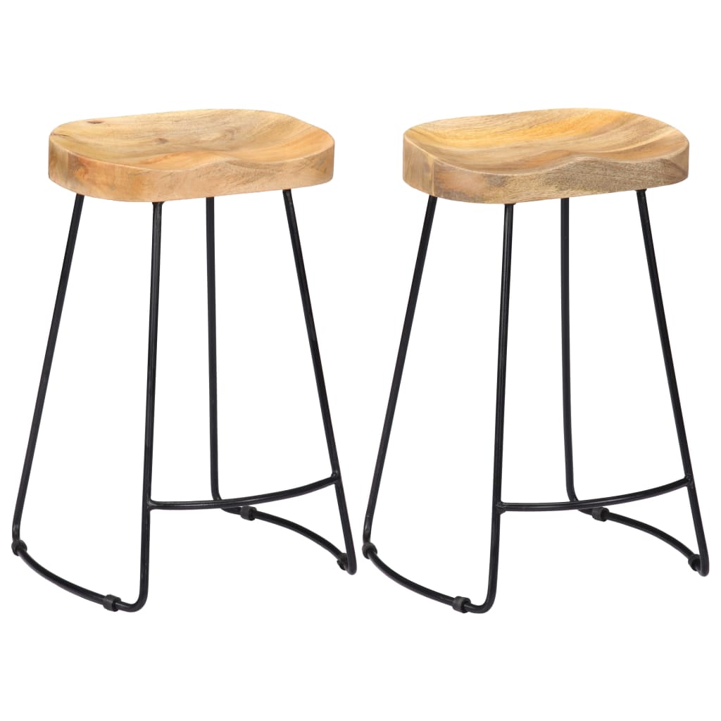 Tabourets de bar Gavin 2 pcs en bois de manguier massif