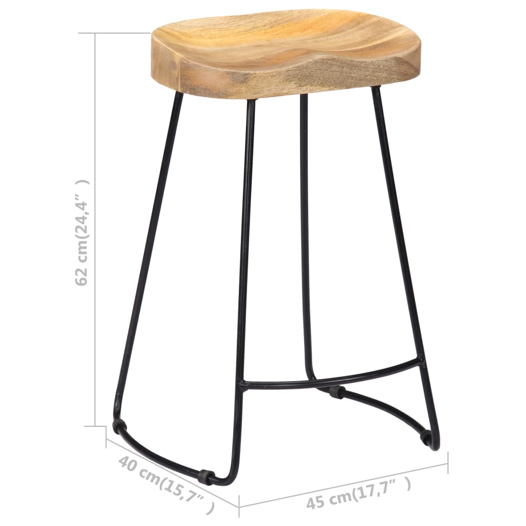 Tabourets de bar Gavin 2 pcs en bois de manguier massif