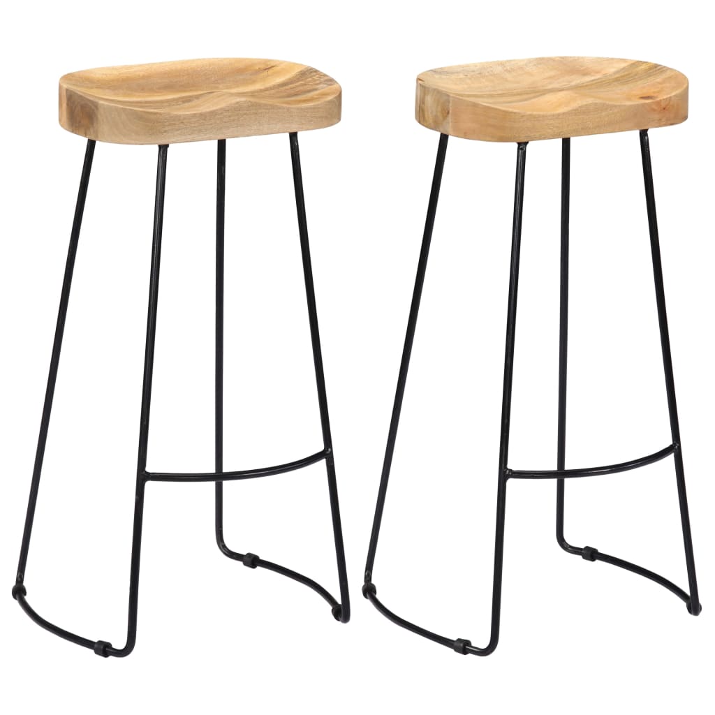 Tabourets de bar Gavin 2 pcs en bois de manguier massif