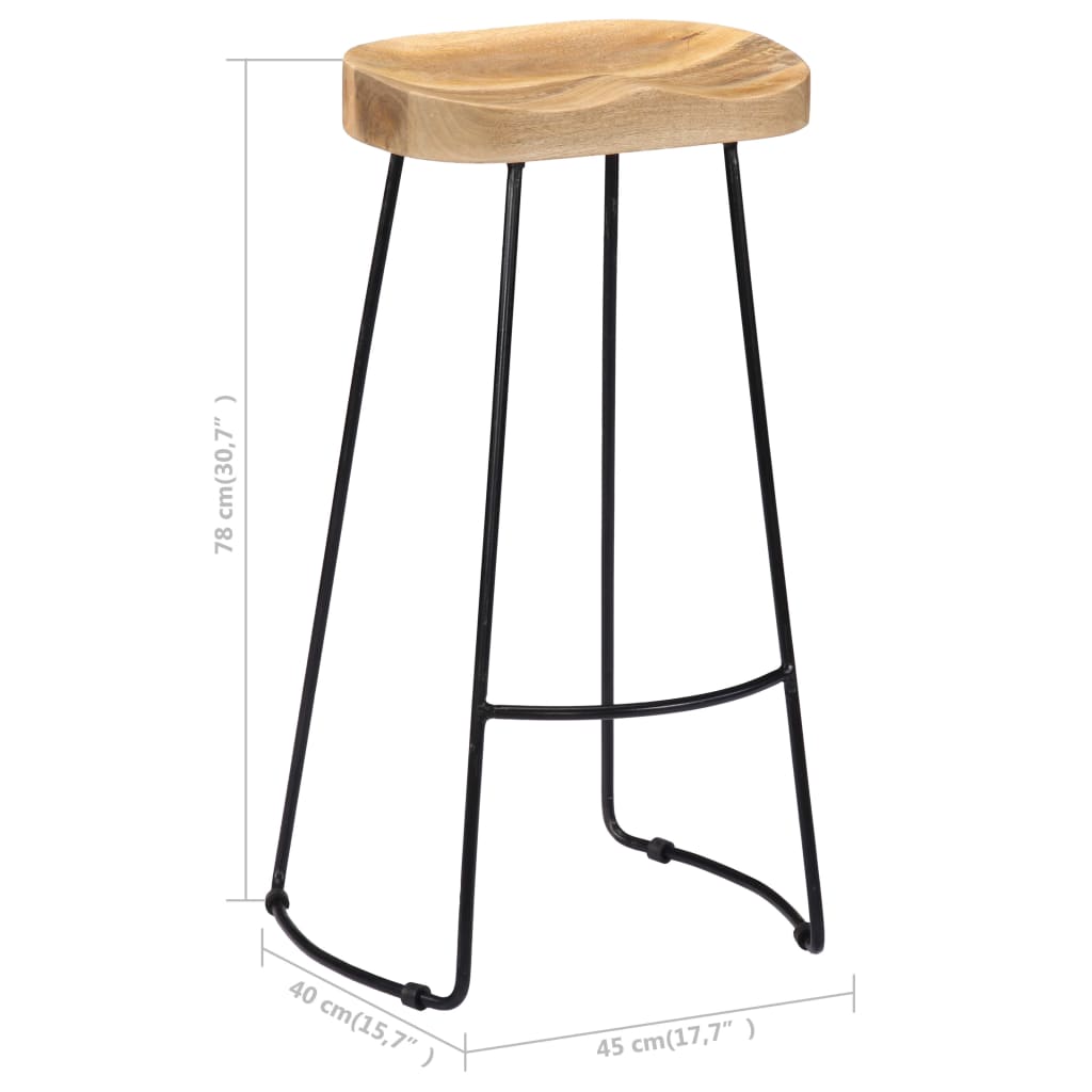 Tabourets de bar Gavin 2 pcs en bois de manguier massif