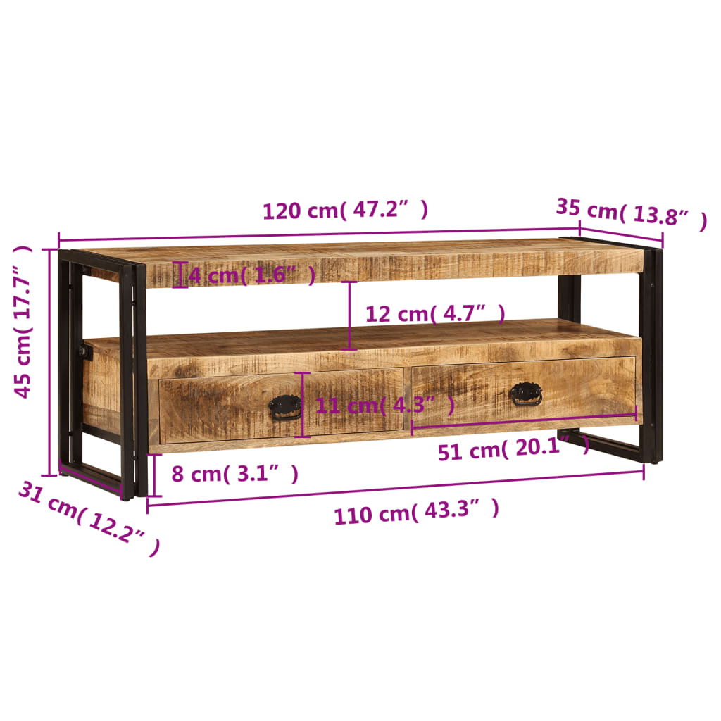 Tv-meubel 120x35x45 cm massief mangohout