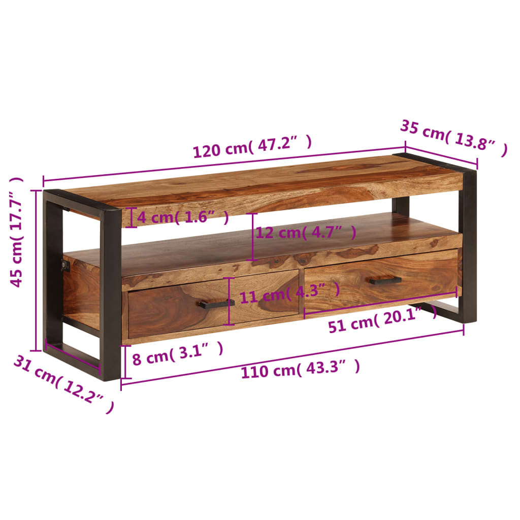 Meuble TV 120x35x45 cm en bois finition couleur miel