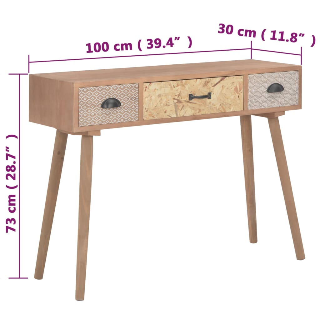 Wandtafel met 3 lades 100x30x73 massief grenenhout