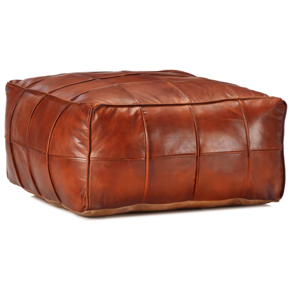 Pouf 60x60x30 cm véritable peau de chèvre marron foncé