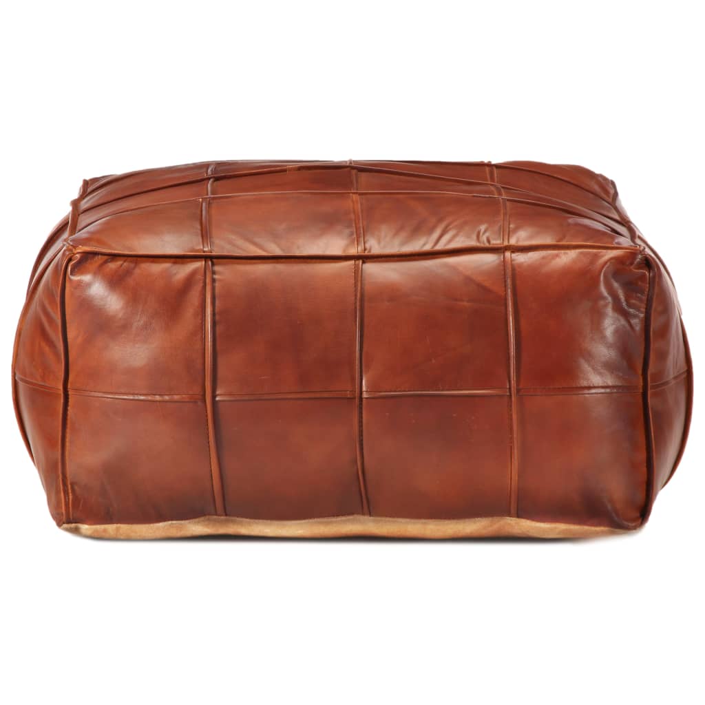 Pouf 60x60x30 cm véritable peau de chèvre marron foncé