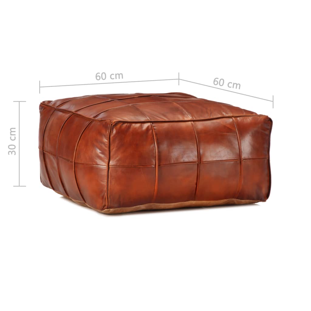 Pouf 60x60x30 cm véritable peau de chèvre marron foncé