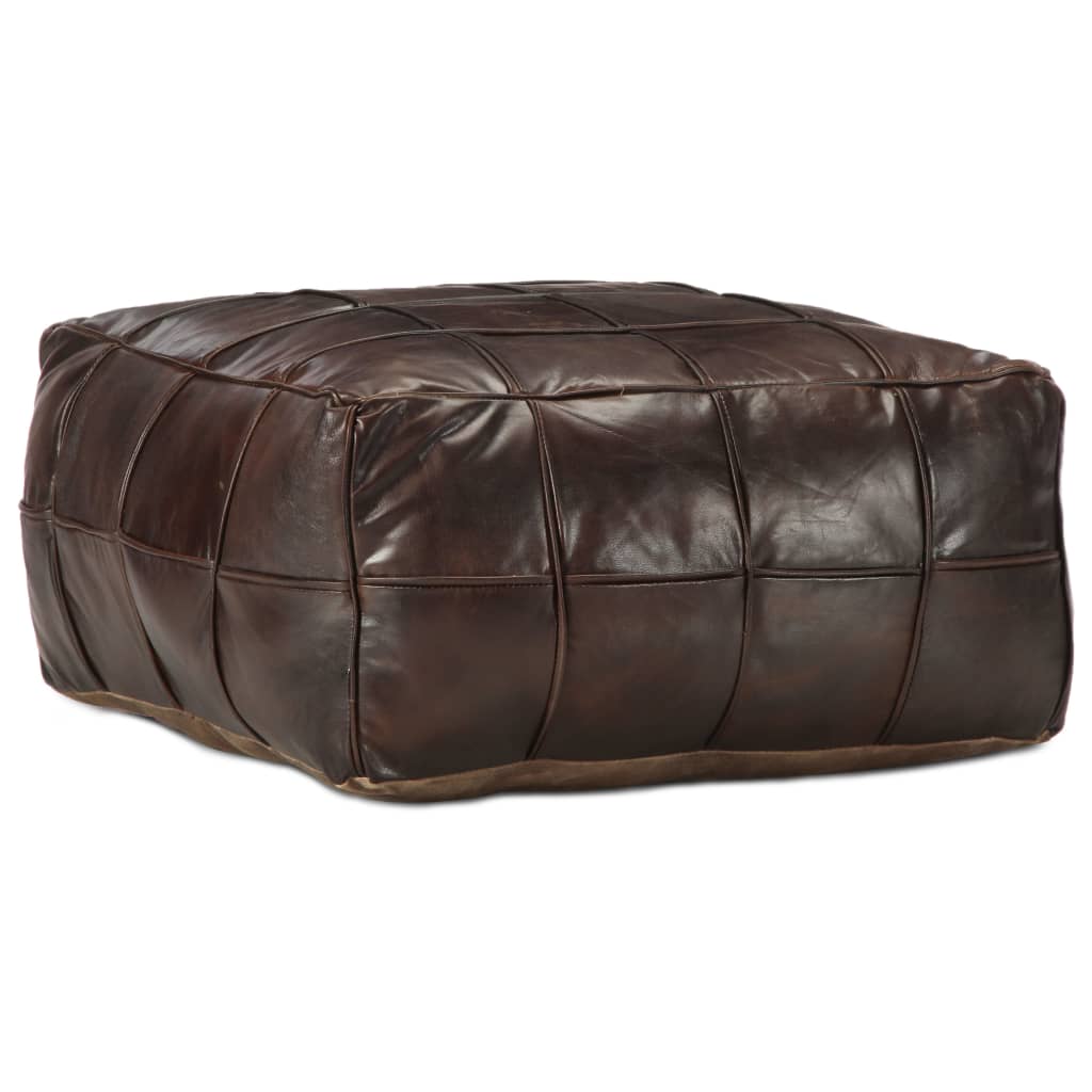 Pouf 60x60x30 cm véritable peau de chèvre marron foncé