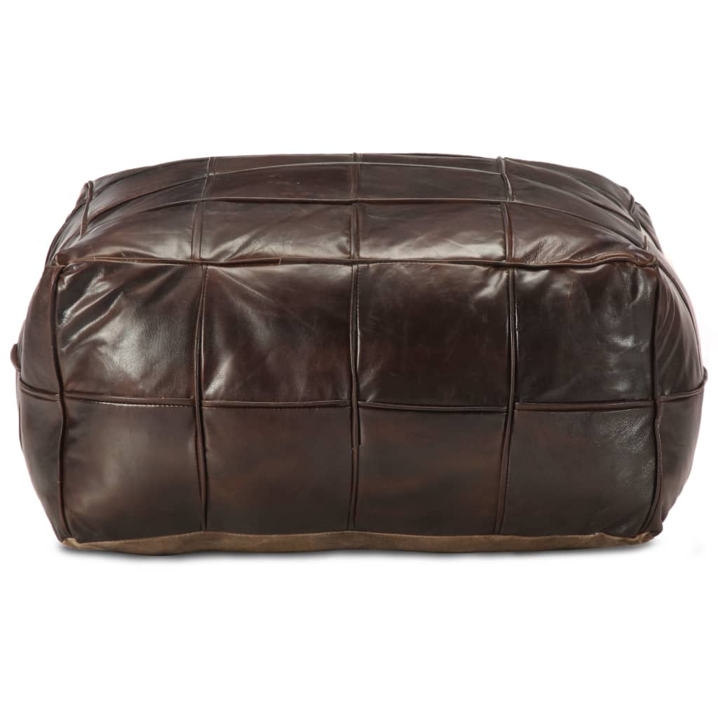 Pouf 60x60x30 cm véritable peau de chèvre marron foncé