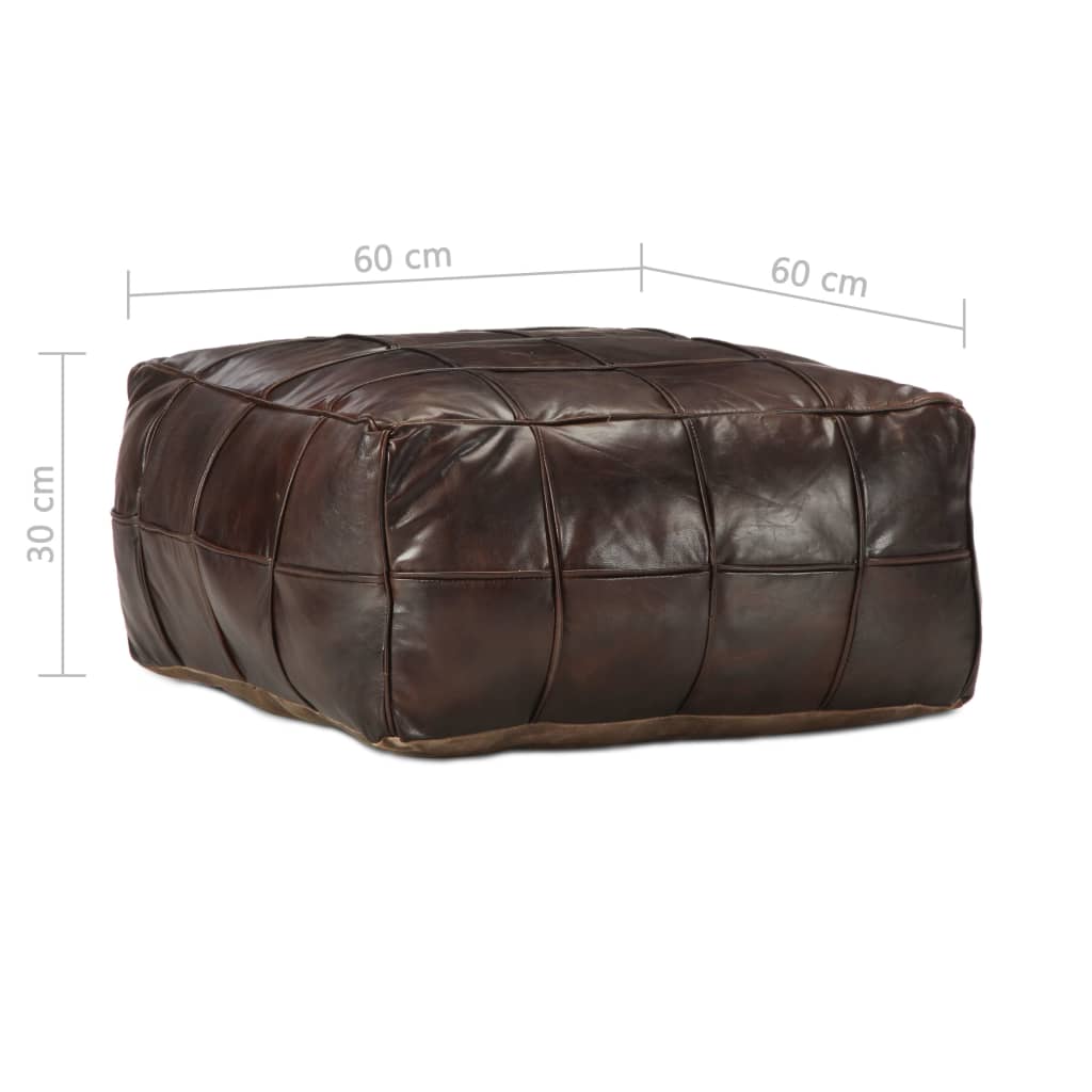 Pouf 60x60x30 cm véritable peau de chèvre marron foncé