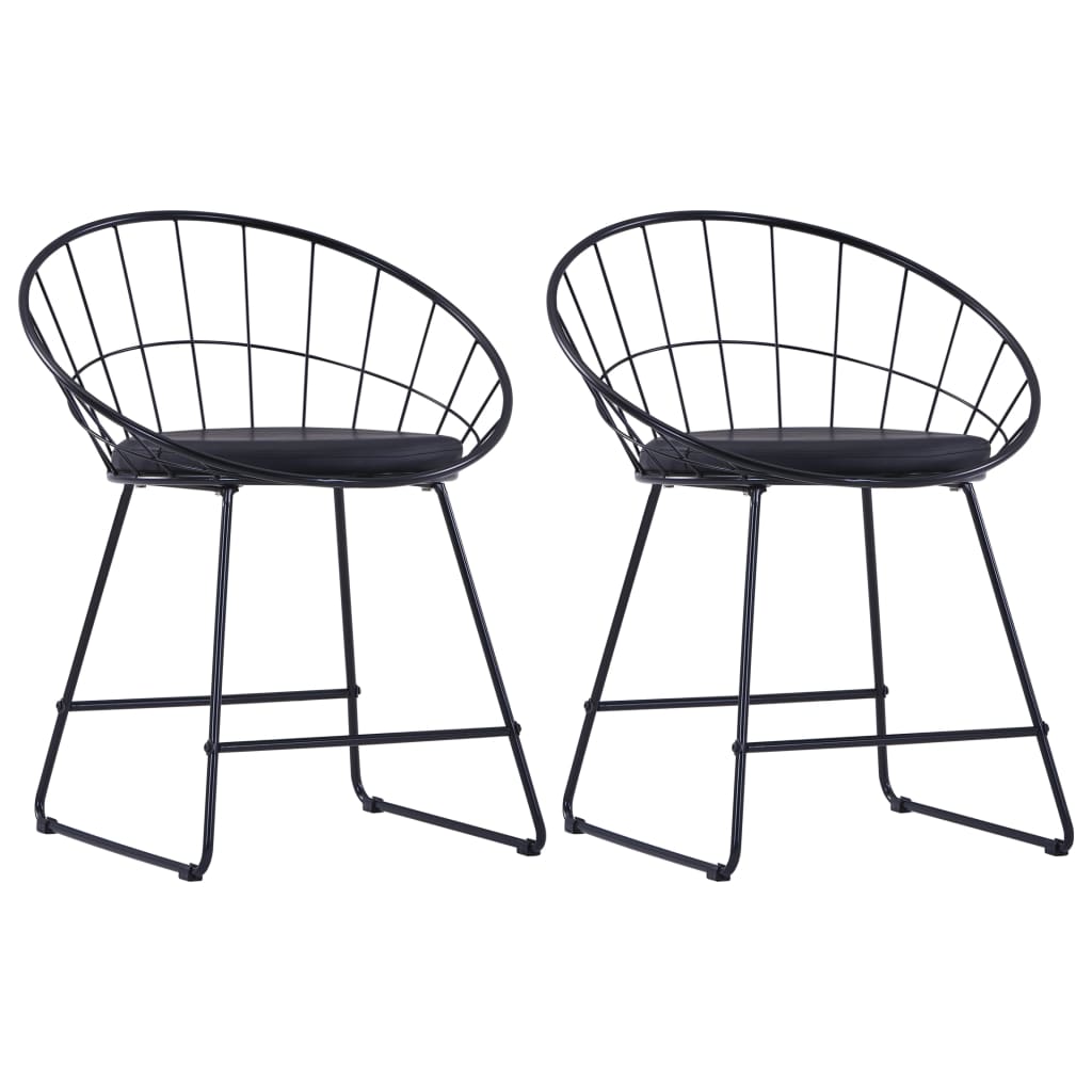 Chaises de salle à manger avec sièges en cuir artificiel, 2 pcs en acier noir.