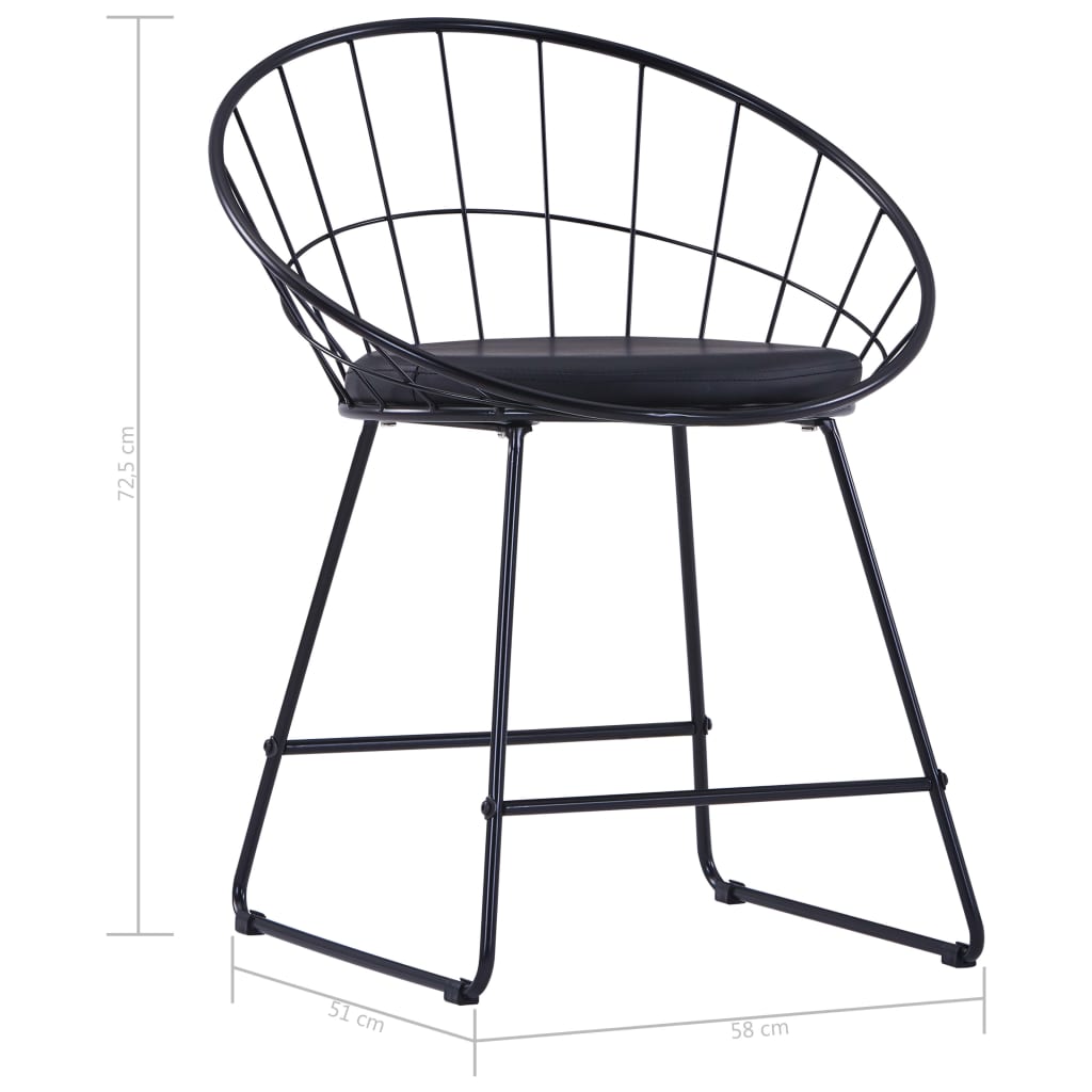 Chaises de salle à manger avec sièges en cuir artificiel, 2 pcs en acier noir.