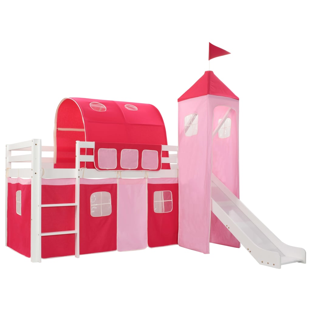 Lit mezzanine enfant avec toboggan et échelle 208x230 cm bois de pin