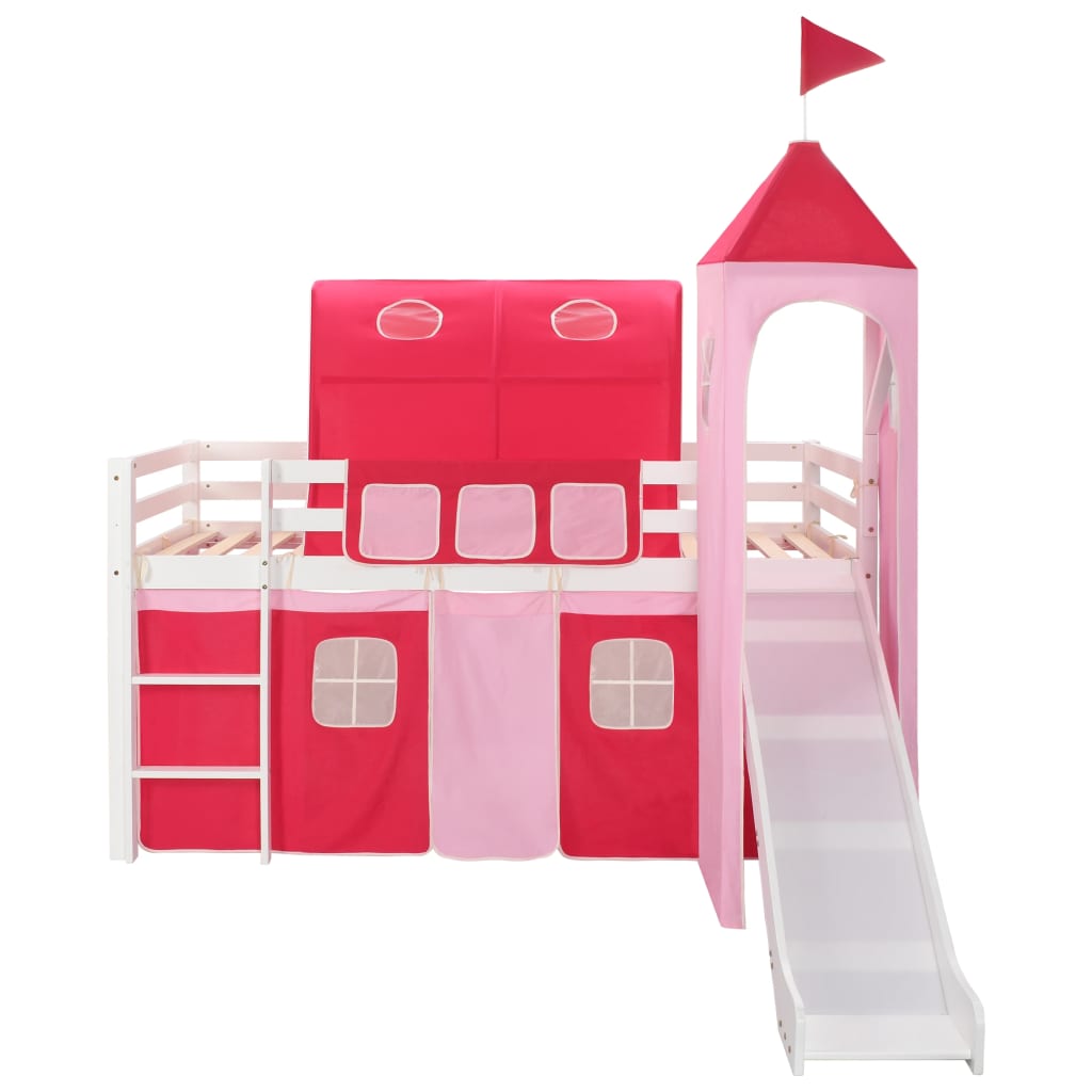 Lit mezzanine enfant avec toboggan et échelle 208x230 cm bois de pin