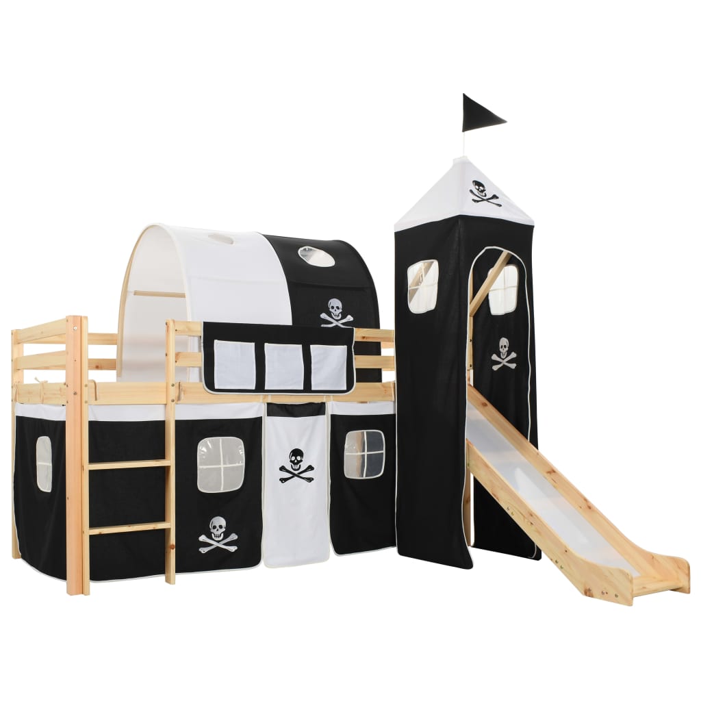 Lit mezzanine enfant avec toboggan et échelle 97x208 cm bois de pin