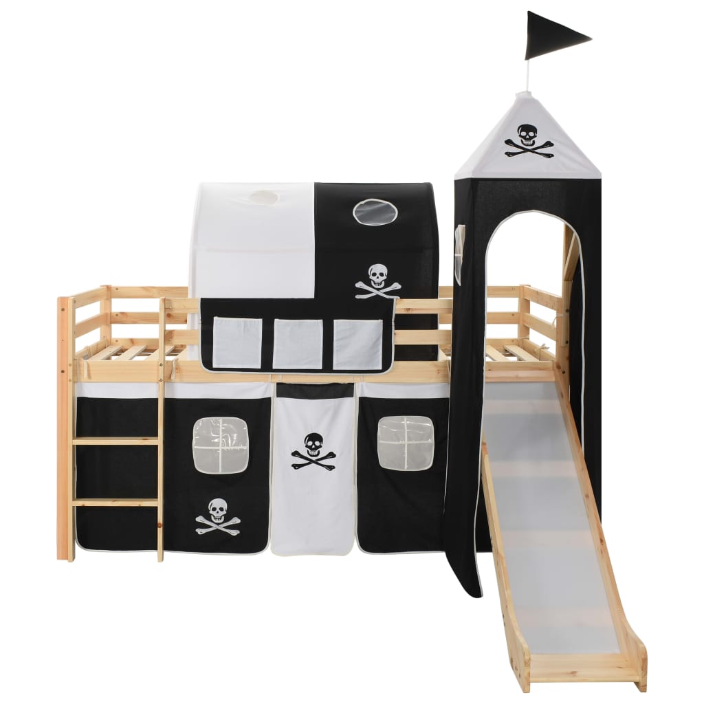 Lit mezzanine enfant avec toboggan et échelle 97x208 cm bois de pin