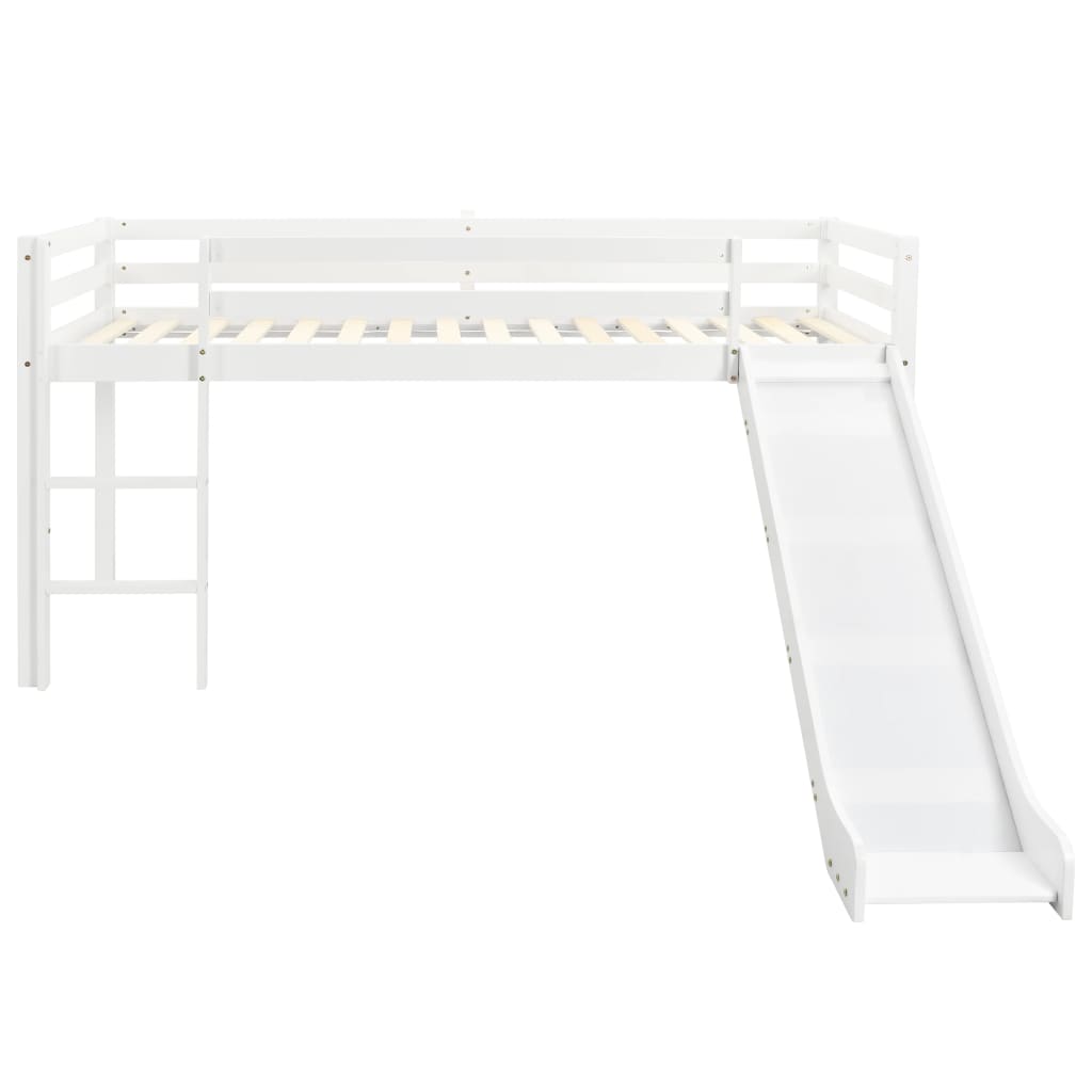 Lit mezzanine enfant avec toboggan et échelle en bois de pin 97x208 cm