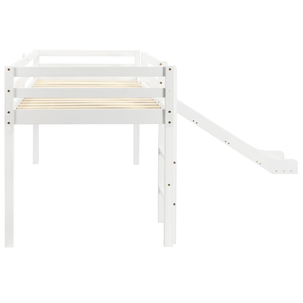 Lit mezzanine enfant avec toboggan et échelle en bois de pin 97x208 cm