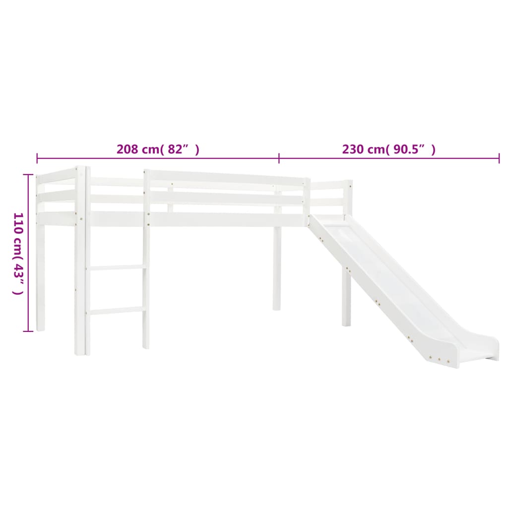 Lit mezzanine enfant avec toboggan et échelle en bois de pin 97x208 cm