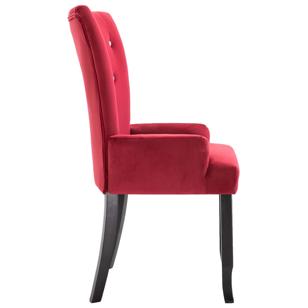 Chaise de salle à manger avec accoudoirs en velours rouge