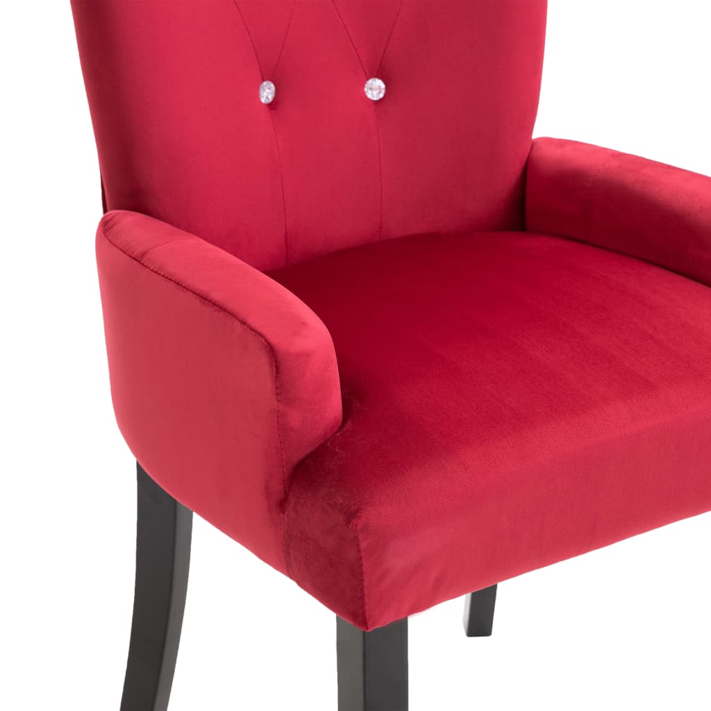 Chaise de salle à manger avec accoudoirs en velours rouge