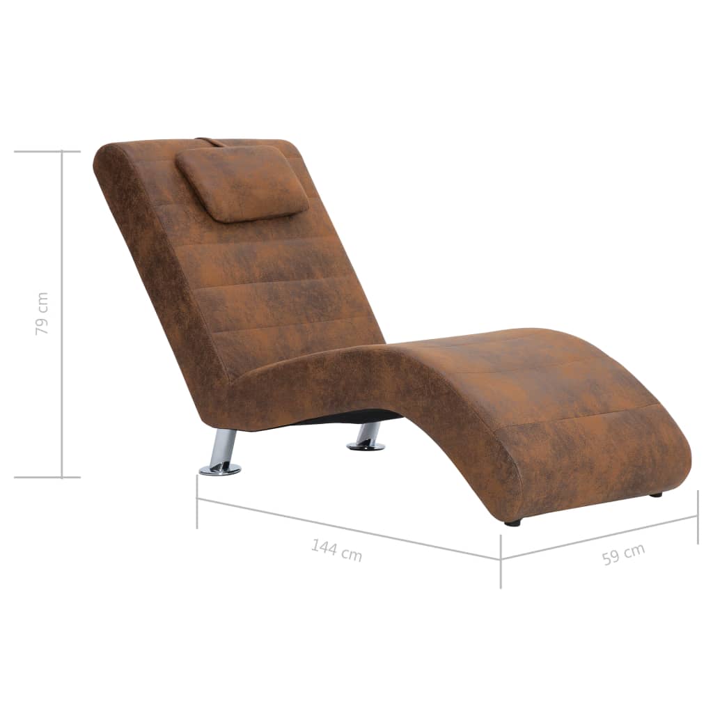 Chaise longue met kussen kunstsuède bruin