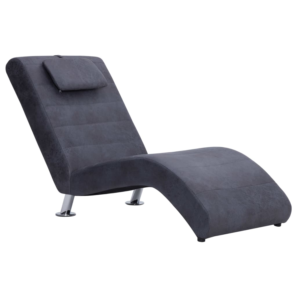 Chaise longue met kussen kunstsuède bruin