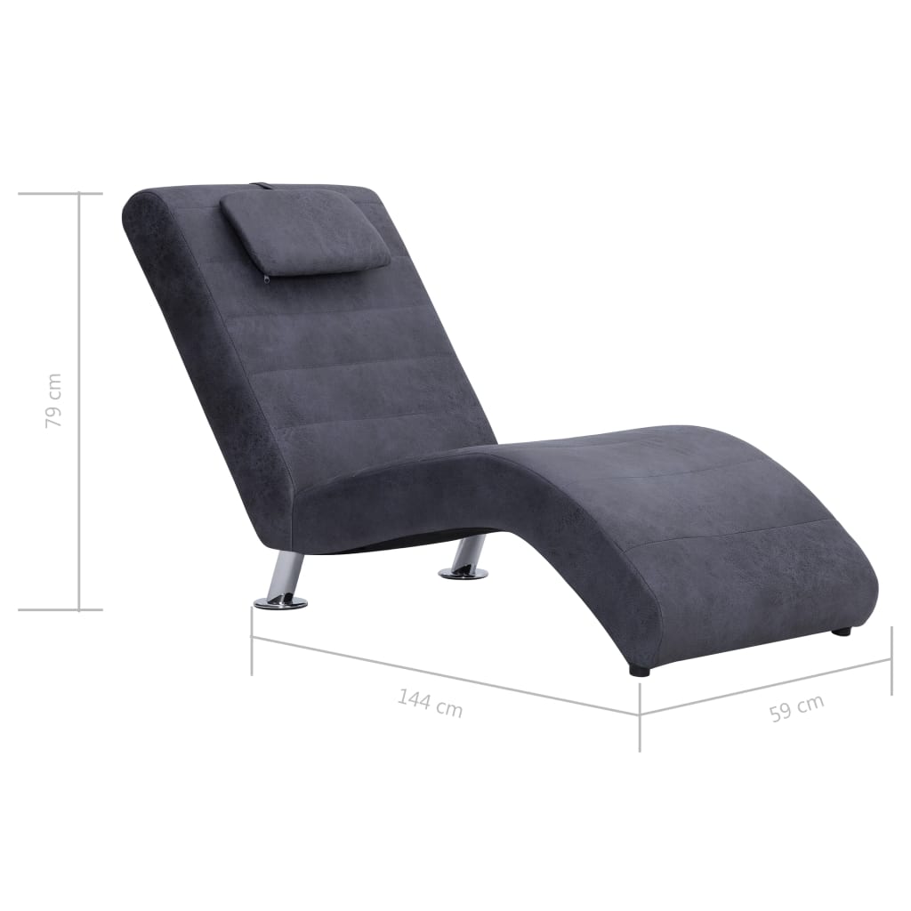 Chaise longue met kussen kunstsuède bruin