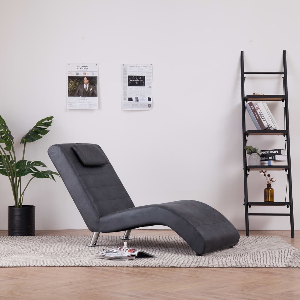 Chaise longue met kussen kunstsuède bruin