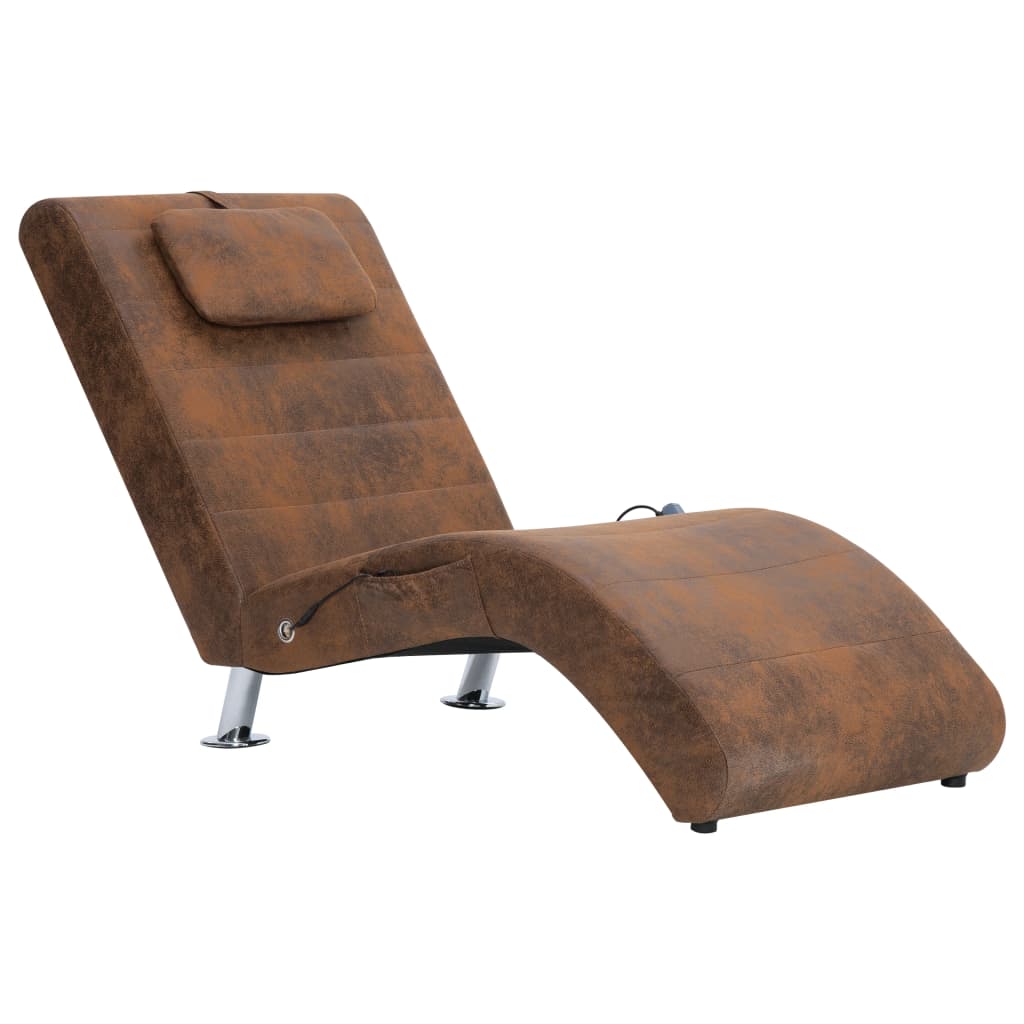 Chaise longue de massage avec coussin en suédine marron