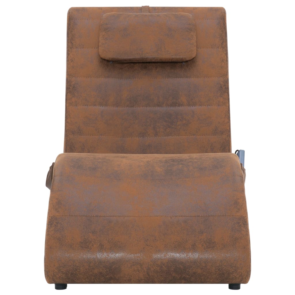 Massage chaise longue met kussen kunstsuède bruin