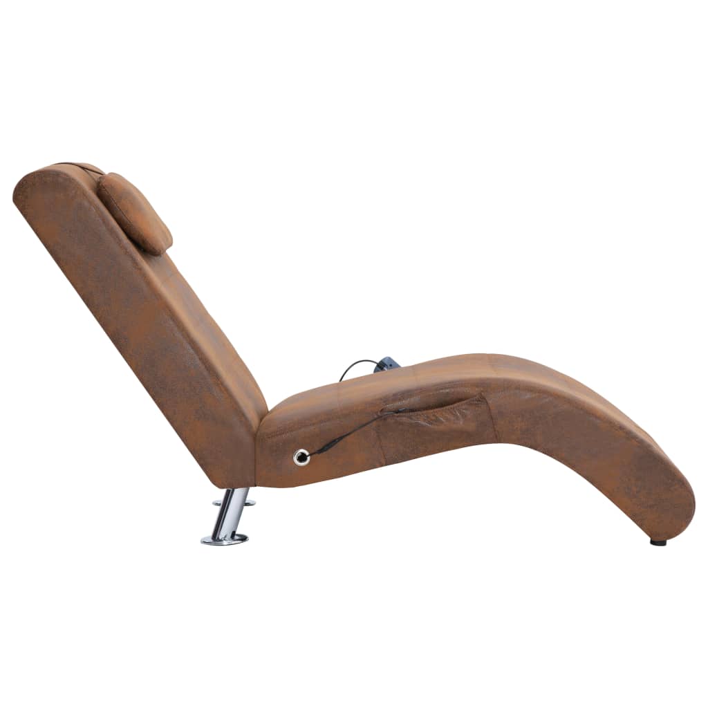 Chaise longue de massage avec coussin en suédine marron