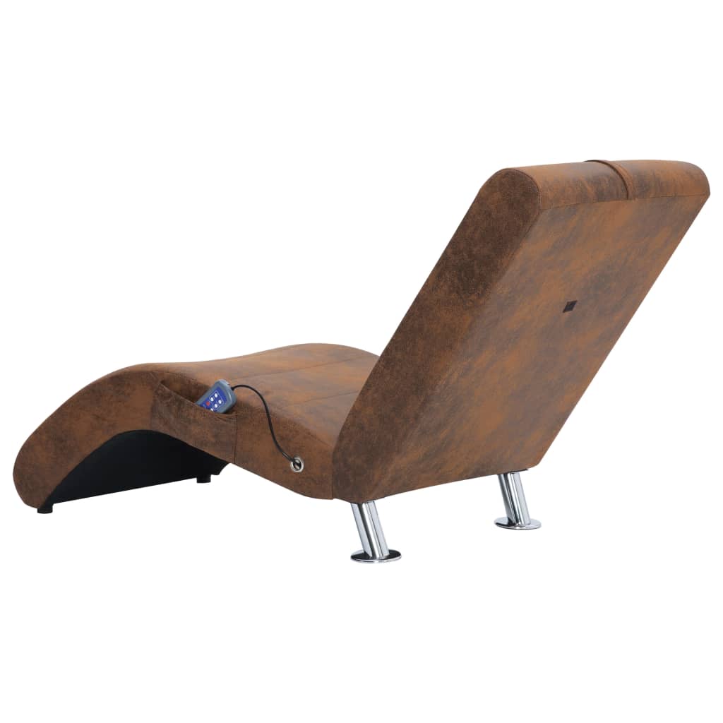 Chaise longue de massage avec coussin en suédine marron