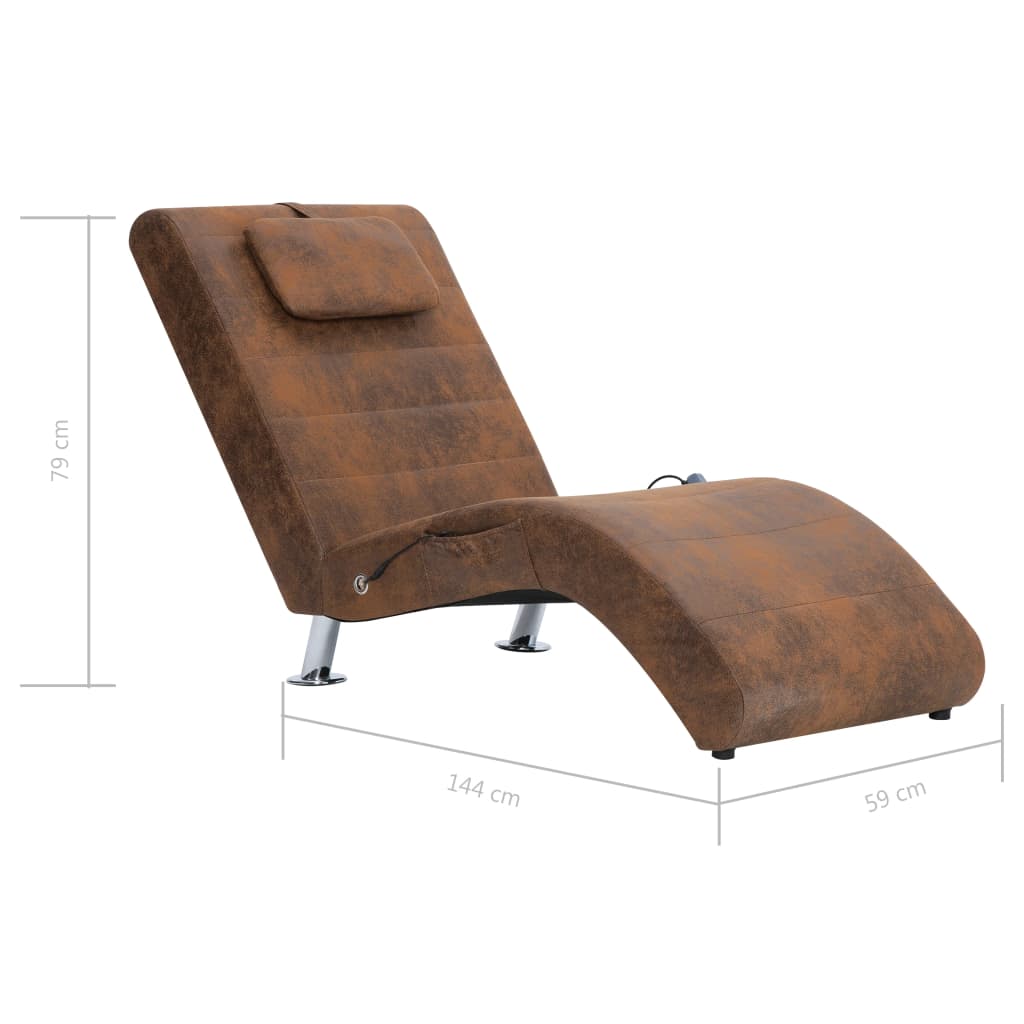 Massage chaise longue met kussen kunstsuède bruin