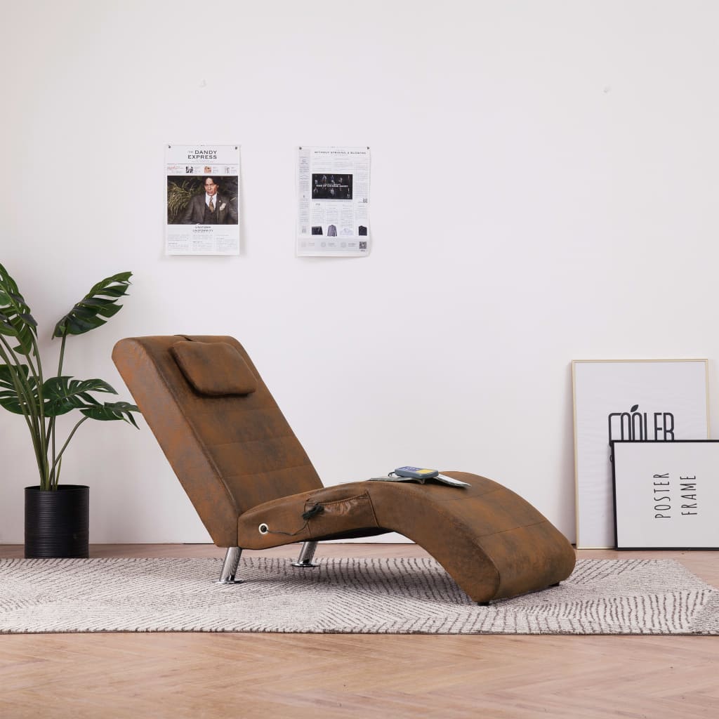 Chaise longue de massage avec coussin en suédine marron