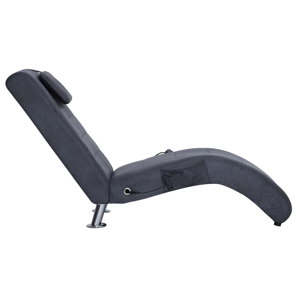 Massage chaise longue met kussen kunstsuède bruin