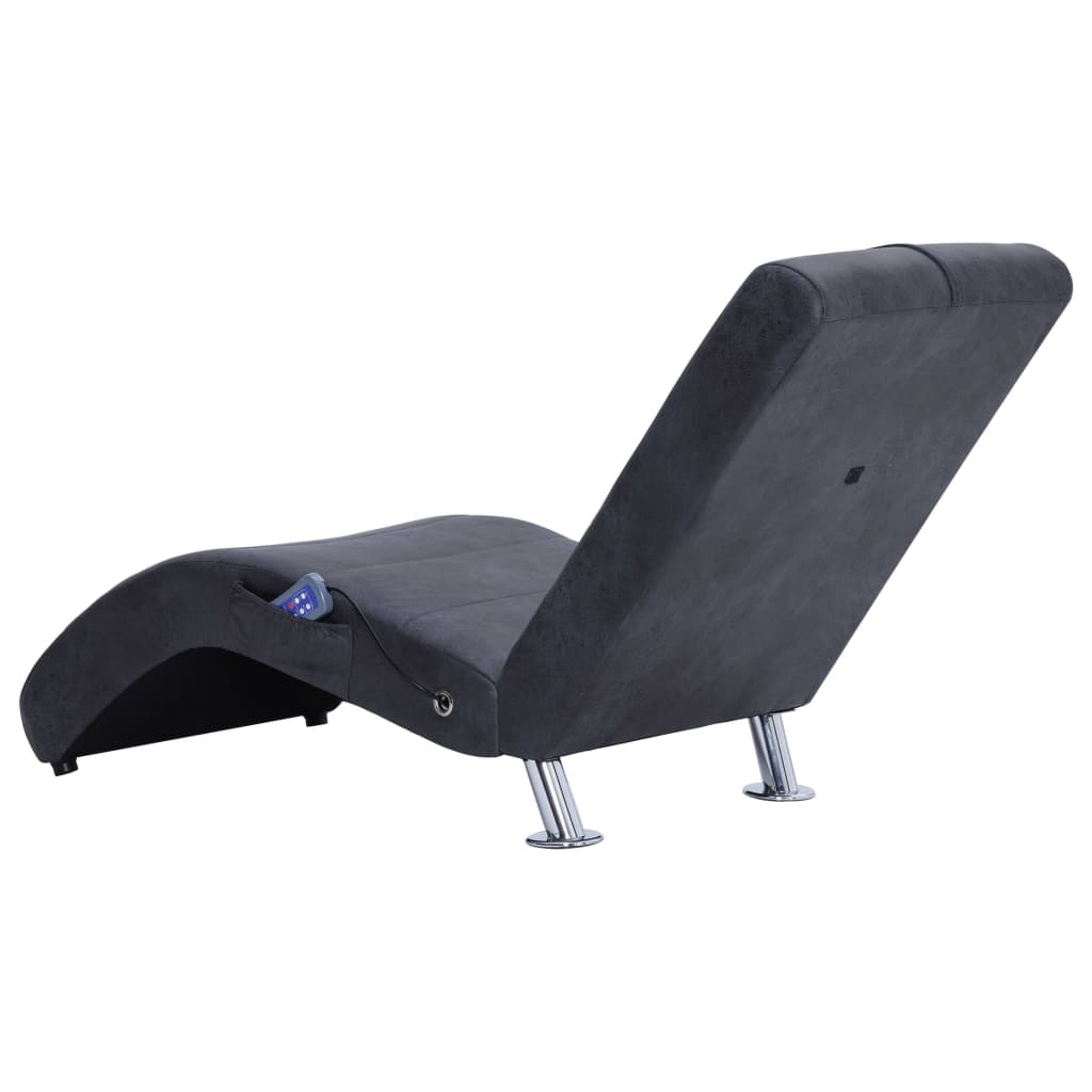 Massage chaise longue met kussen kunstsuède bruin