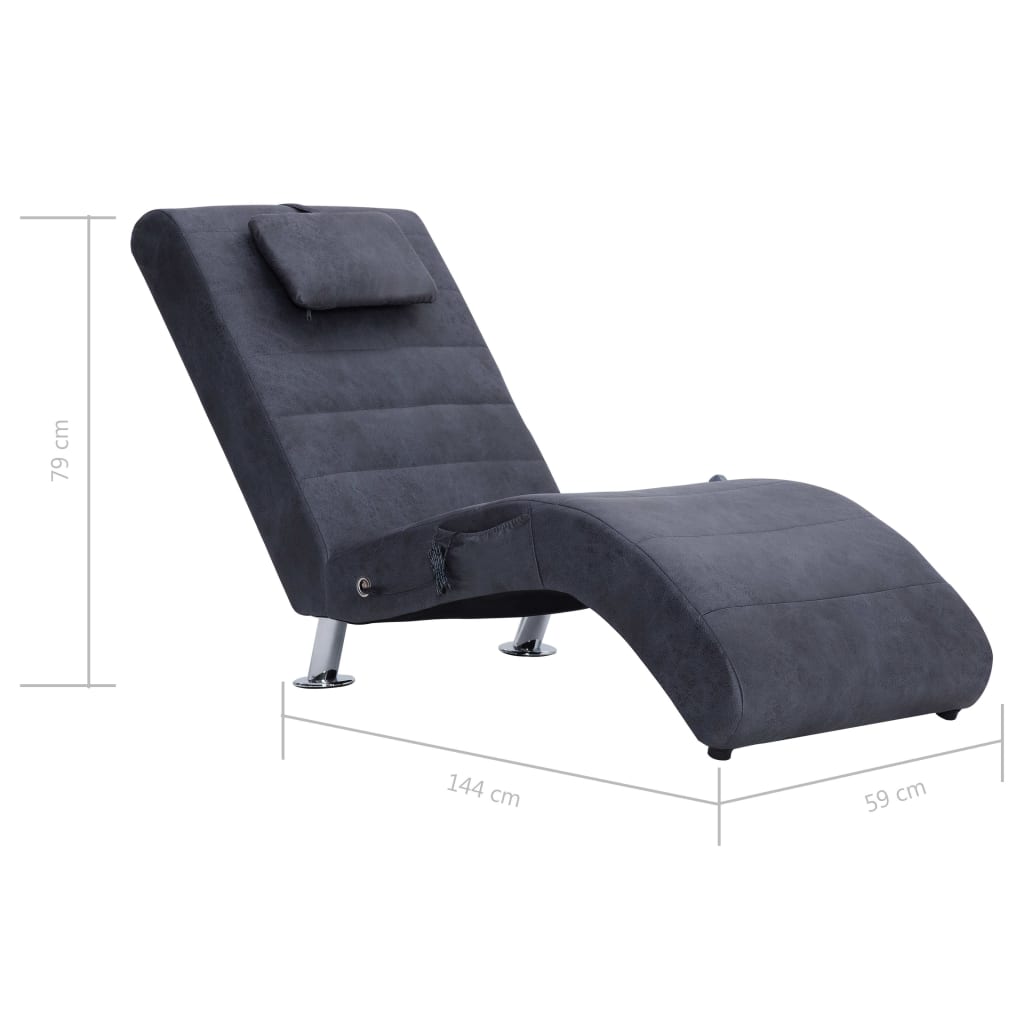 Massage chaise longue met kussen kunstsuède bruin