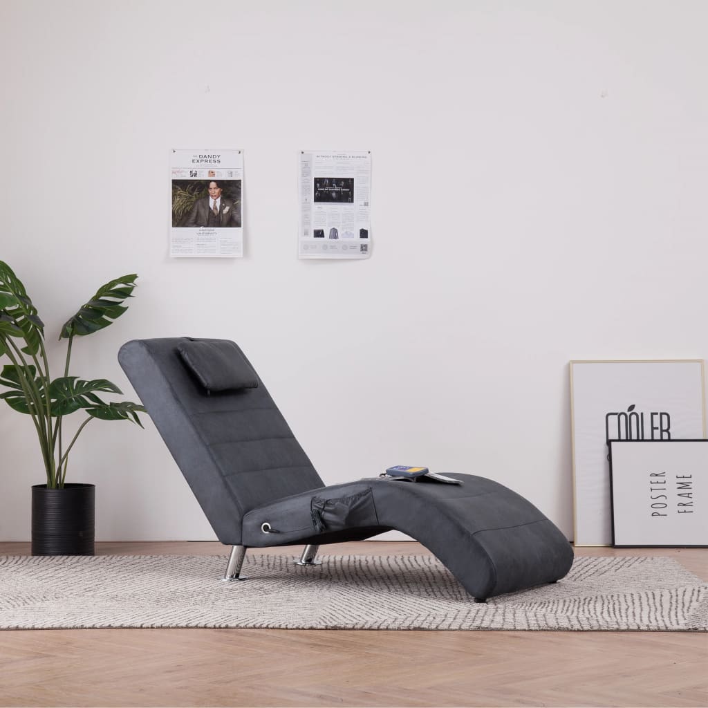 Massage chaise longue met kussen kunstsuède bruin